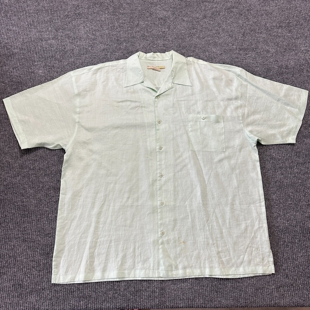 Syllables Mens Button Up Shirt Size 3BXL Mint‎ Green Linen Short Sleeve